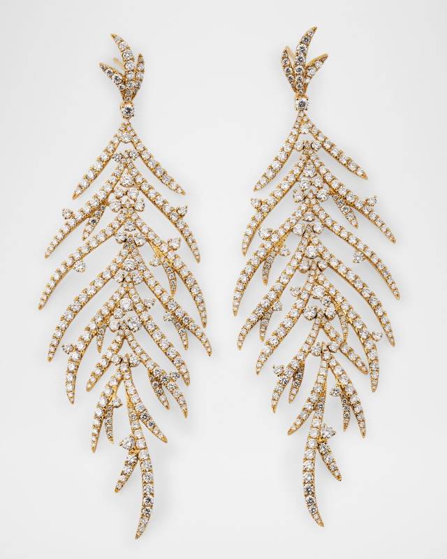 18k Yellow Gold White Diamond Folha Drop Earrings